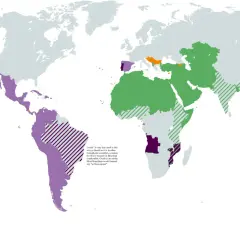 Världskarta som visar var "inshallah" och "mashallah" används, samt ord som härstammar från dem. "Mashallah" betyder "Gud har behagat".
