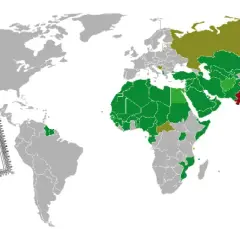 Världskarta med länder färgkodade, bredvid ett dokument om "The Cairo Declaration on Human Rights in Islam". Ingen koppling till black magic islam.