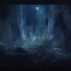 En dimmig natt med månen lysande genom ett fönster. En säng i ett mörkt rum, som för att illustrera de sista två verserna av Surah Baqarah.