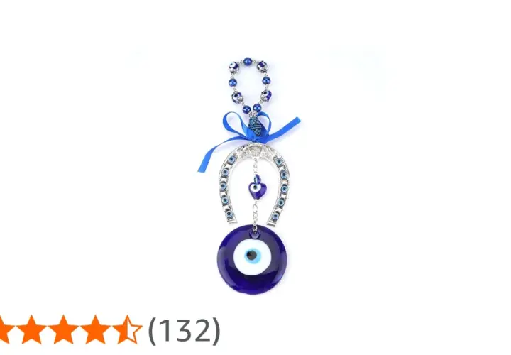 Hästsko med blå ögon och ett stort blått öga, en symbol för dua for evil eye protection.