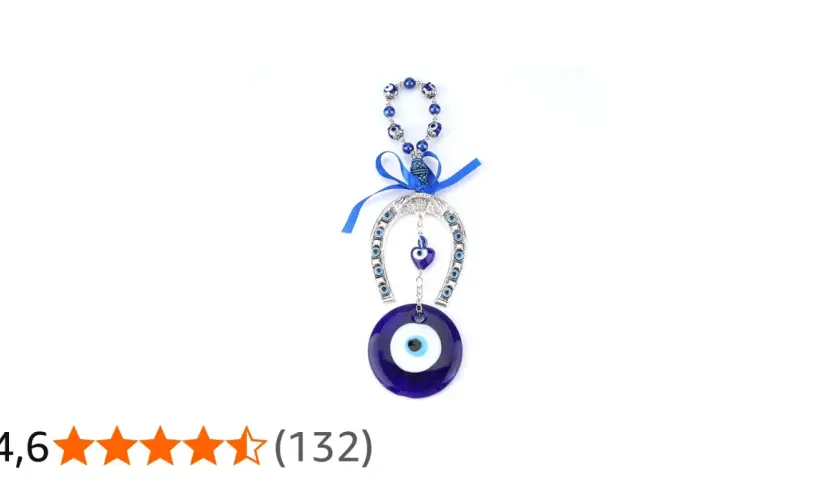 Hästsko med blå ögon och ett stort blått öga, en symbol för dua for evil eye protection.