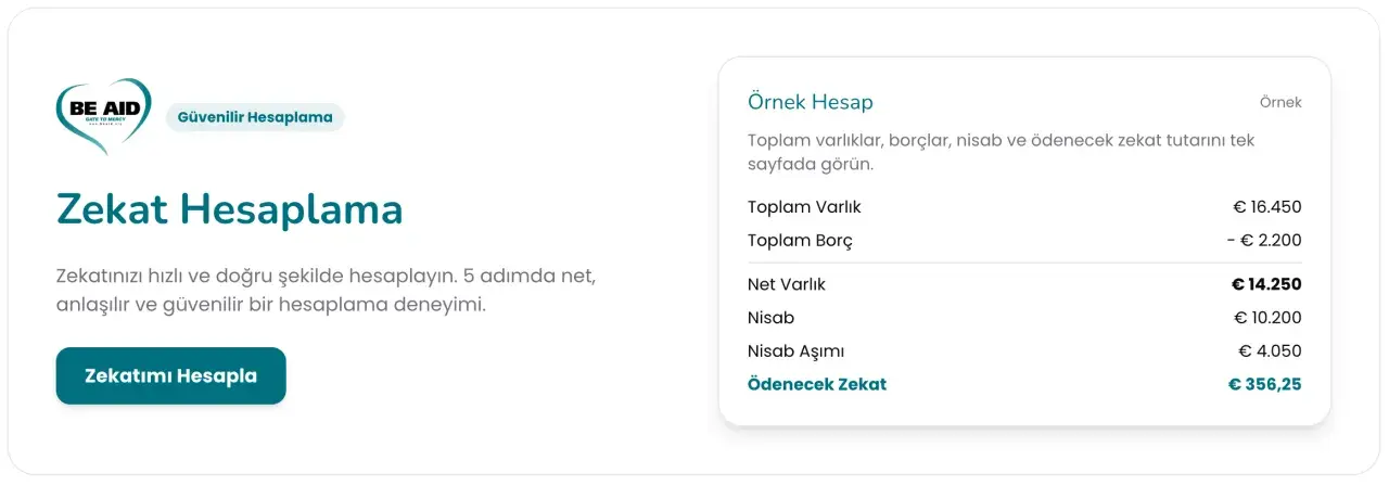 Beräkna din zakat snabbt och enkelt. Här ser du vad allmosor betyder med en tydlig översikt av tillgångar, skulder och zakatbelopp.