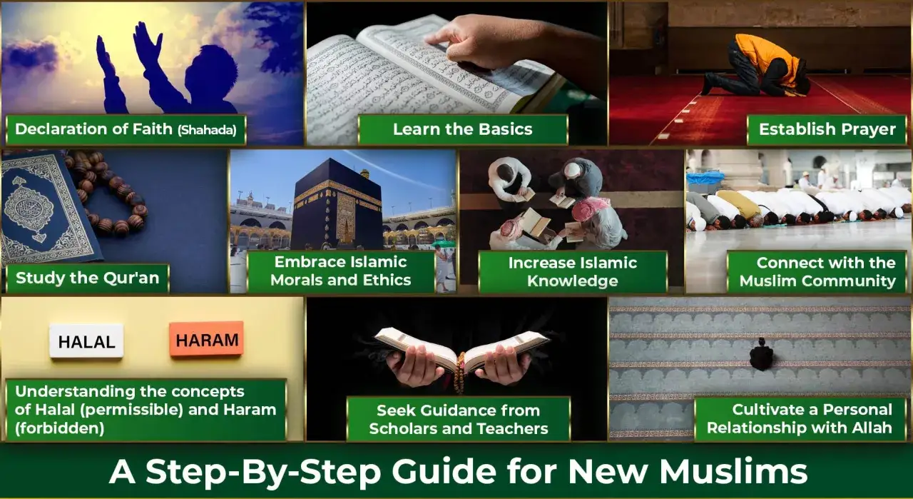 En guide för nya muslimer som täcker tro, bön, Koranen, etik, kunskap, gemenskap, halal/haram och relationen till Allah. Ingen fatwa islam nämns.